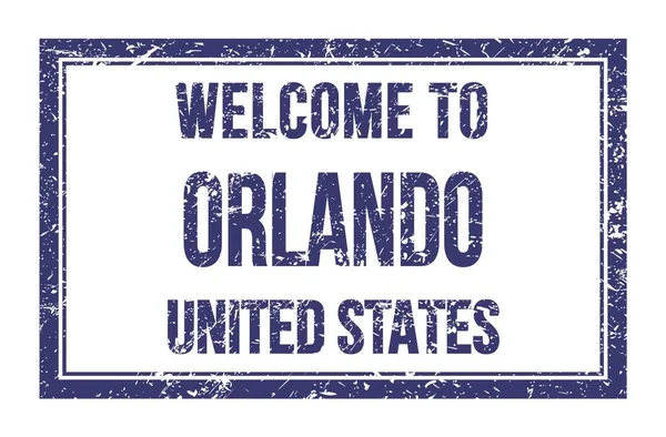 Vítejte Orlanda Spojené Státy Slova Napsaná Modré Obdélníkové Poštovní Známce — Stock fotografie