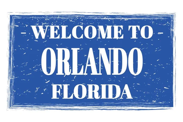 Üdvözöljük Orlando Florida Szavak Írt Világoskék Téglalap Post Bélyegző — Stock Fotó