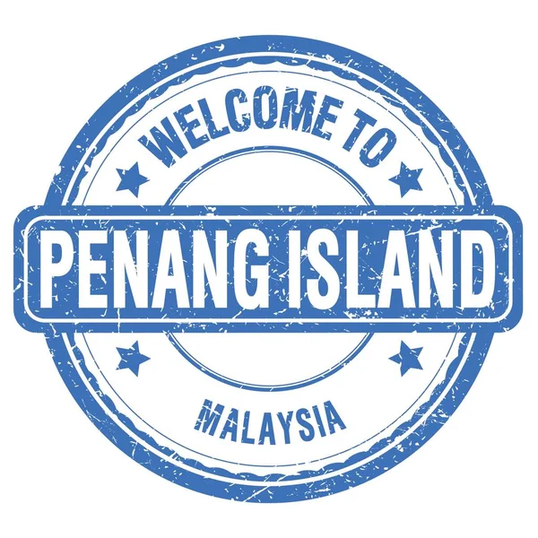Bienvenidos Isla Penang Malasia Palabras Escritas Azul Claro Estampilla Grumosa — Foto de Stock