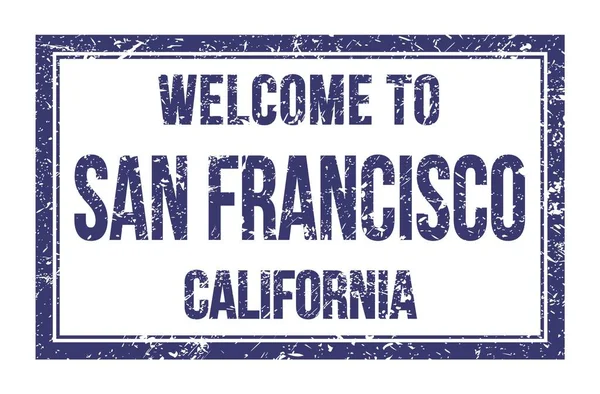 Welcome San Francisco California Words Written Blue Rectangle Post Stamp — ストック写真