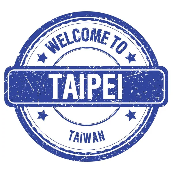 Bienvenidos Taipei Taiwan Palabras Escritas Sello Azul Gruñón — Foto de Stock