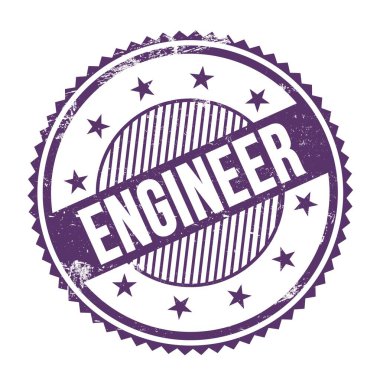 Mor indigo grungy zig zag kenarları yuvarlak mühür üzerine yazılmış ENGINEER metni.