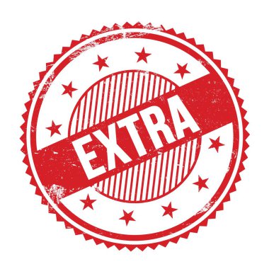 Kırmızı grungy zig zag kenarları yuvarlak mühür üzerine yazılmış EXTRA metin.