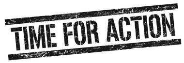 Siyah grungy dikdörtgen damga işareti üzerine eylem zamanı.