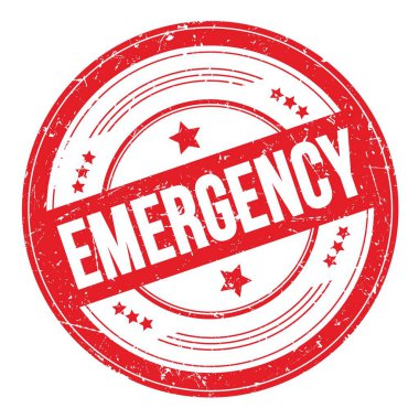 Kırmızı yuvarlak grungy desen damgalı EMERGENCY metin.