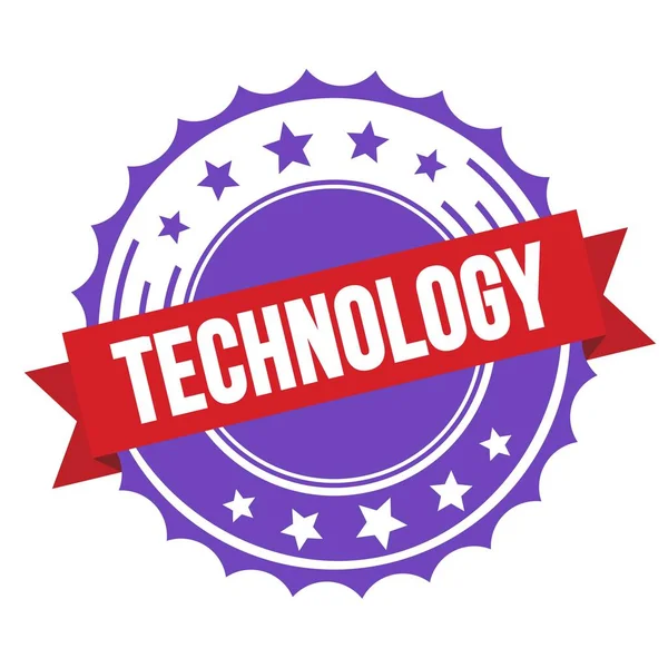 Technology Text Red Violet Ribbon Badge Stamp — Stock Photo, Image