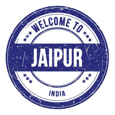 JAIPUR 'a Hoşgeldiniz - INDIA, mavi yuvarlak bozuk para damgası üzerine yazılmış kelimeler
