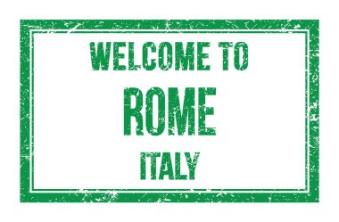 Roma 'ya Hoş Geldiniz - İtalya, yeşil dikdörtgen posta damgası üzerine yazılmış kelimeler