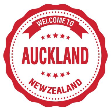 AUCKLAND 'a Hoşgeldiniz - Yeni Zelanda, kırmızı yuvarlak rozet damgası üzerine yazılmış kelimeler