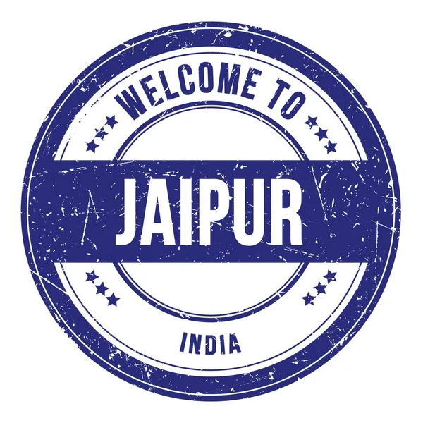 JAIPUR 'a Hoşgeldiniz - INDIA, mavi yuvarlak bozuk para damgası üzerine yazılmış kelimeler