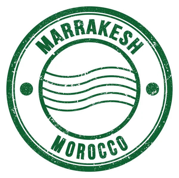 MARRAKESH - MOROCCO, yeşil yuvarlak posta damgası üzerine yazılmış kelimeler