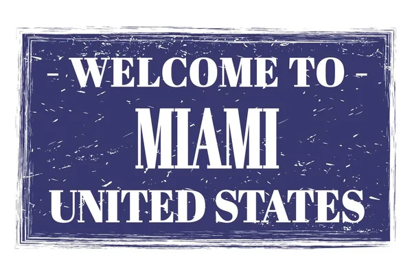 Welcome Miami United States Words Written Blue Rectangle Post Stamp — Stock Photo, Image