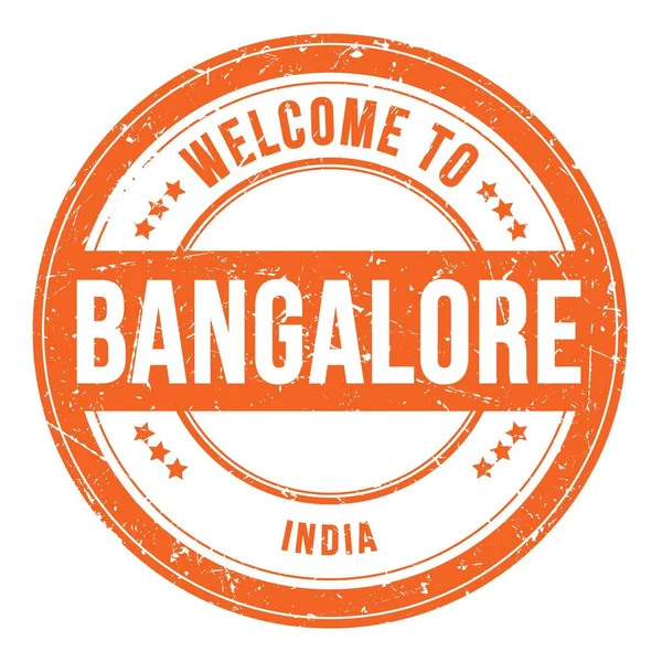 Üdvözli Bangalóriához India Narancssárga Kerek Érme Bélyegre Írt Szavak — Stock Fotó