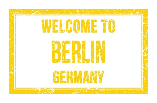 Welcome Berlin Germany Words Written Yellow Rectangle Post Stamp — Stock Photo, Image