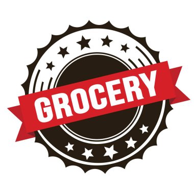 Kırmızı kahverengi kurdele damgalı GROCERY metin.