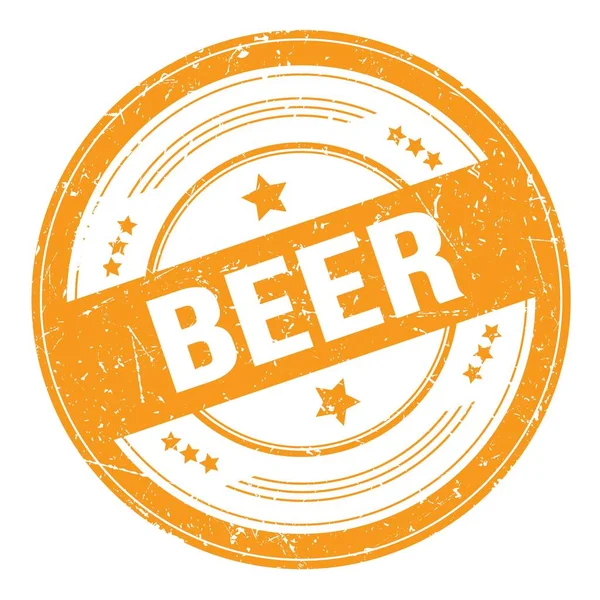 Beer Text Orange Grungy Texture Stamp — Stock Photo, Image