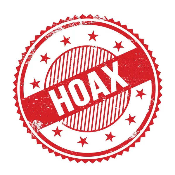 Hoax Testo Scritto Rosso Grungy Zig Zag Bordi Timbro Rotondo — Foto Stock