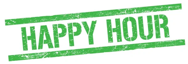 Happy Hour Text Green Grungy Rectangle Stamp Sign — Stock Photo, Image