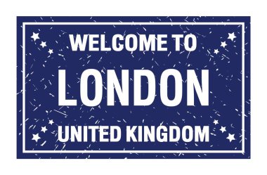 Londra 'ya Hoş Geldiniz - Birleşik KONGDOM, mavi dikdörtgen bayrak damgası üzerine yazılmış kelimeler