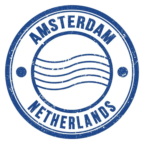 AMSTERDAM - NETHERLANDS, mavi yuvarlak posta pulu üzerine yazılmış kelimeler