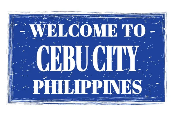 Cebu City Hoşgeldiniz Nler Mavi Dikdörtgen Posta Pulu Üzerine Yazılmış — Stok fotoğraf