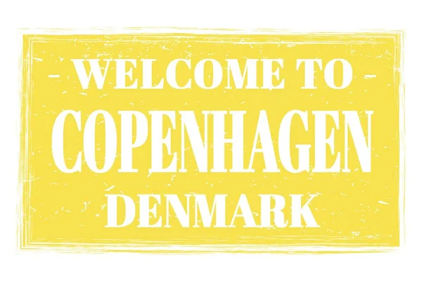 Bem Vindo Copenhagen Dinamarca Palavras Escritas Retângulo Amarelo Selo Postal — Fotografia de Stock