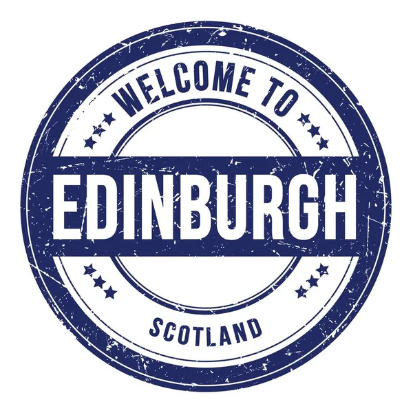 Vítejte Edinburgh Scotsko Slova Napsaná Modrém Kulatém Razítku — Stock fotografie