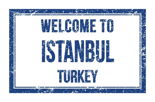 Welkom Naar Istanbul Turkey Woorden Geschreven Blauwe Rechthoek Postzegel — Stockfoto