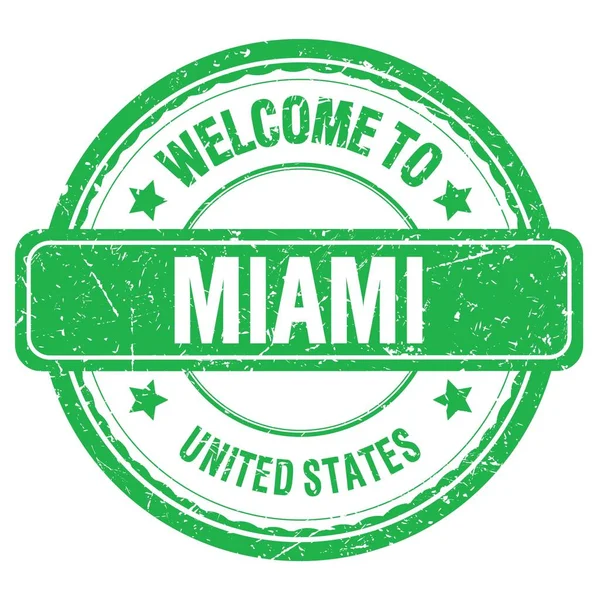 Welcome Miami United States Words Written Green Grungy Stamp — Stock Photo, Image