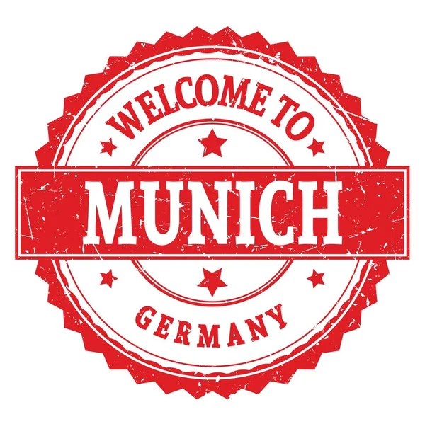 Bem Vindo Munich Alemanha Palavras Escritas Ziguezague Redondo Vermelho — Fotografia de Stock
