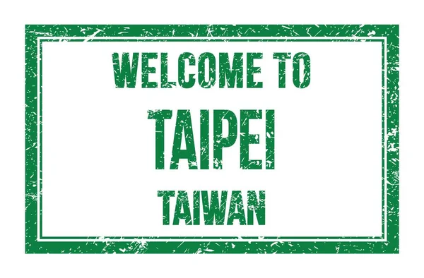 Bienvenidos Taipei Taiwan Palabras Escritas Verde Rectángulo Sello Postal — Foto de Stock