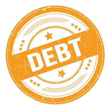 Turuncu yuvarlak grungy desen damgalı DEBT metni.