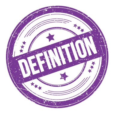 Mor çivit üzerine DEFINITION metin yuvarlak kirli doku damgası.