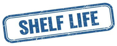 SHELF HAYAT metni mavi grungy vintage dikdörtgen damgası üzerine.