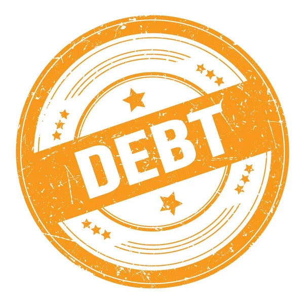 Tekst Debt Pomarańczowym Okrągłym Znaczku Teksturalnym Grungy — Zdjęcie stockowe