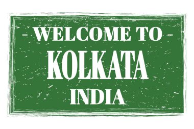 KOLKATA 'ya Hoşgeldiniz - Hindistan, yeşil dikdörtgen posta pulu üzerine yazılmış kelimeler