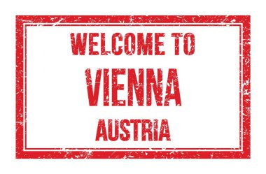 Vienna 'ya Hoşgeldiniz - AUSTRIA, kırmızı dikdörtgen posta puluna yazılmış kelimeler