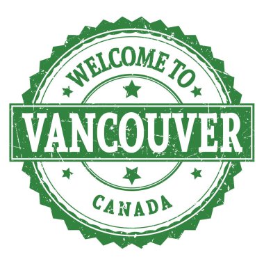 VANCOUVER 'a Hoşgeldiniz - Kanada, yeşil yuvarlak zig zag damgası üzerine yazılmış kelimeler