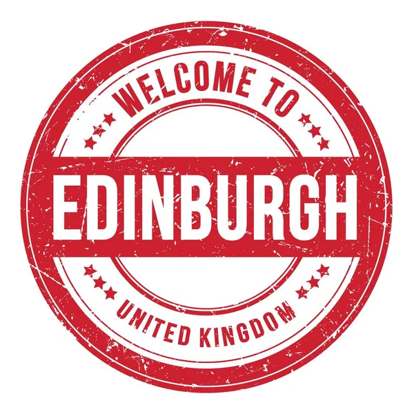 Vítejte Edinburgh Spojené Království Slova Napsaná Červeném Kulatém Razítku — Stock fotografie