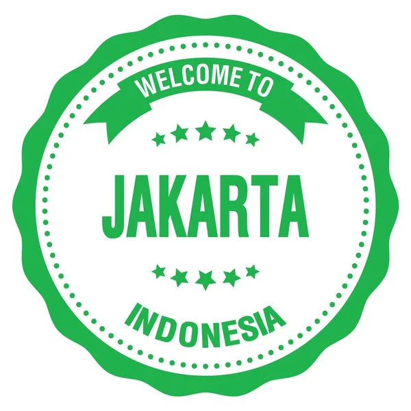 Benvenuti Jakarta Indonesia Parole Scritte Sul Timbro Verde Del Badge — Foto Stock