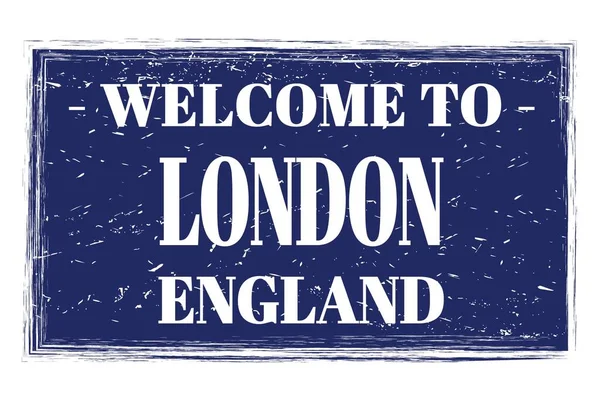 Καλώς Ήρθατε Στο Λονδίνο Αγγλια Λέξεις Γραμμένες Μπλε Ορθογώνιο Ταχυδρομική — Φωτογραφία Αρχείου