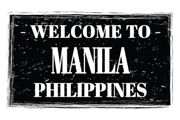 Велькомі Маніла Філіппіни Слова Написані Поштовій Марці Чорного Прямокутника — стокове фото