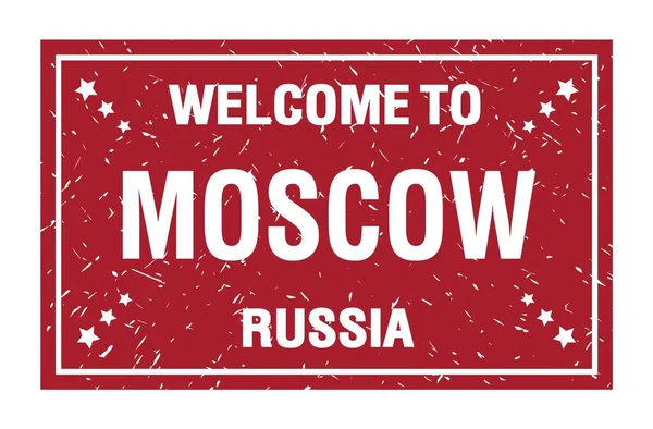 Bienvenue Moscou Russie Mots Écrits Sur Timbre Drapeau Rouge Rectangle — Photo