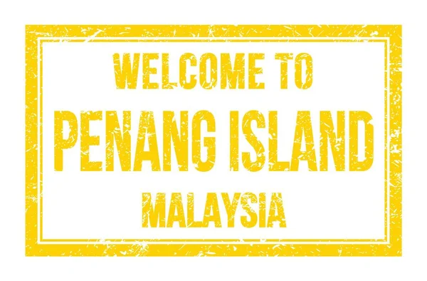 Bienvenidos Isla Penang Malasia Palabras Escritas Sello Postal Rectángulo Amarillo — Foto de Stock