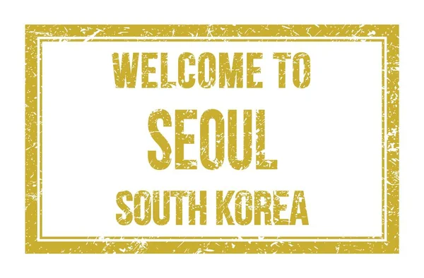 Bem Vindo Seoul Coreia Sul Palavras Escritas Retângulo Amarelo Selo — Fotografia de Stock