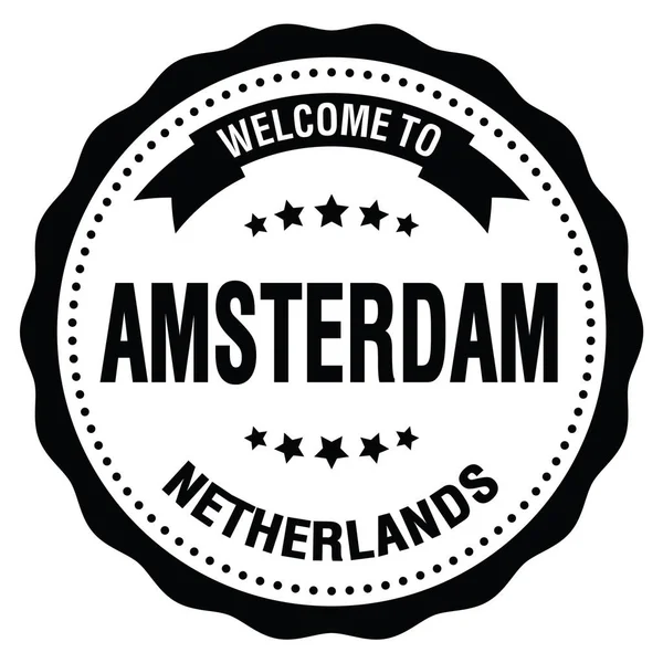 Welcome Amsterdam Netherlands Words Written Black Badge Stamp — Stock Photo, Image