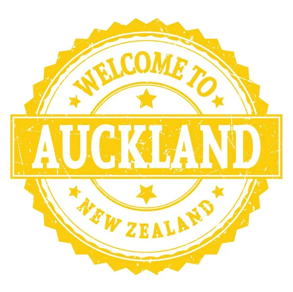 Welcome Auckland New Zealand Words Written Yellow Zig Zag Stamp — Stock Photo, Image