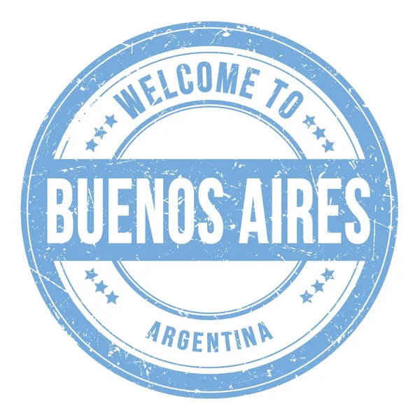 Buenos Airへようこそ Argentina Word Writed Blue Coin Stamp — ストック写真