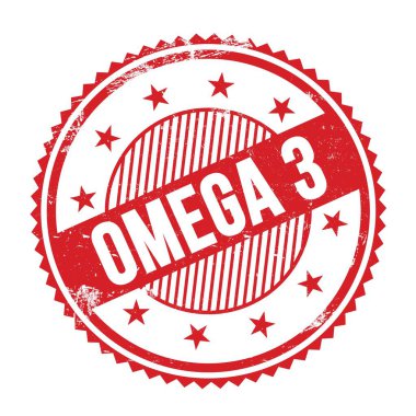 OMEGA 3 metin kırmızı grungy zig zag kenarları yuvarlak pul üzerine yazılmış.