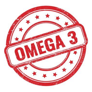 OMEGA 3 metin üzerinde kırmızı grungy vintage yuvarlak kauçuk damga.